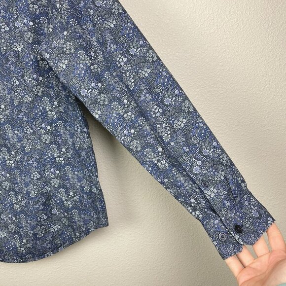 Express Men's Small Liberty Fabric Long Sleeve Collared Dress Shirt Blue Floral - Picture 13 of 14